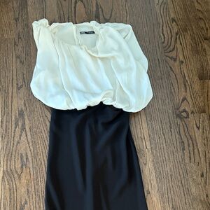 Zara Strapless Dress with White Bodice and Black Skirt